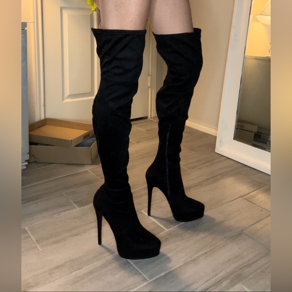 ASOS platform over the knee black suede boots